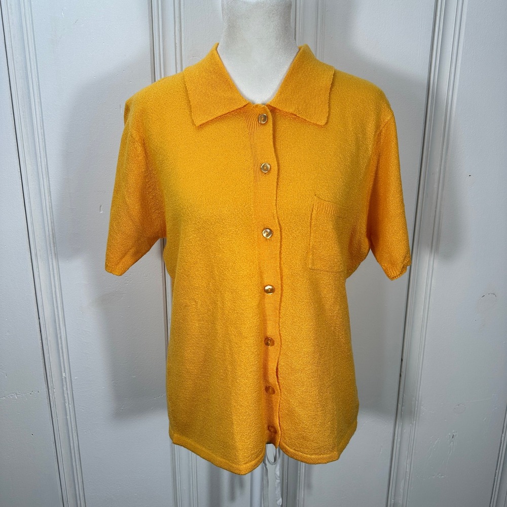 Vintage Epogee Knit Polo Shirt M Mustard Yellow Button Front 80s 90s